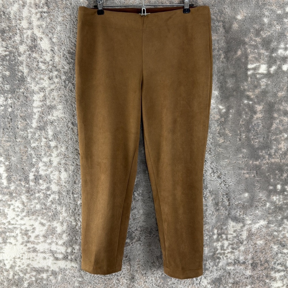 Max Studio Size 12 Ankle‎ Minimalist Faux Suede Pants Brown Pull On Stretch